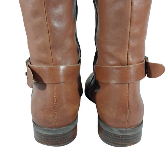 NINE WEST! BLOGGER PECAN BROWN GENUINE LEATHER CRISS-CROSS STRAP BOOTS! SZ 8.5M - Picture 7 of 13